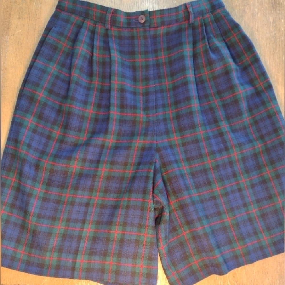 Heritage Preppy Green & Blue Plaid Pendleton Wool Shorts Size Small Vintage 80 S